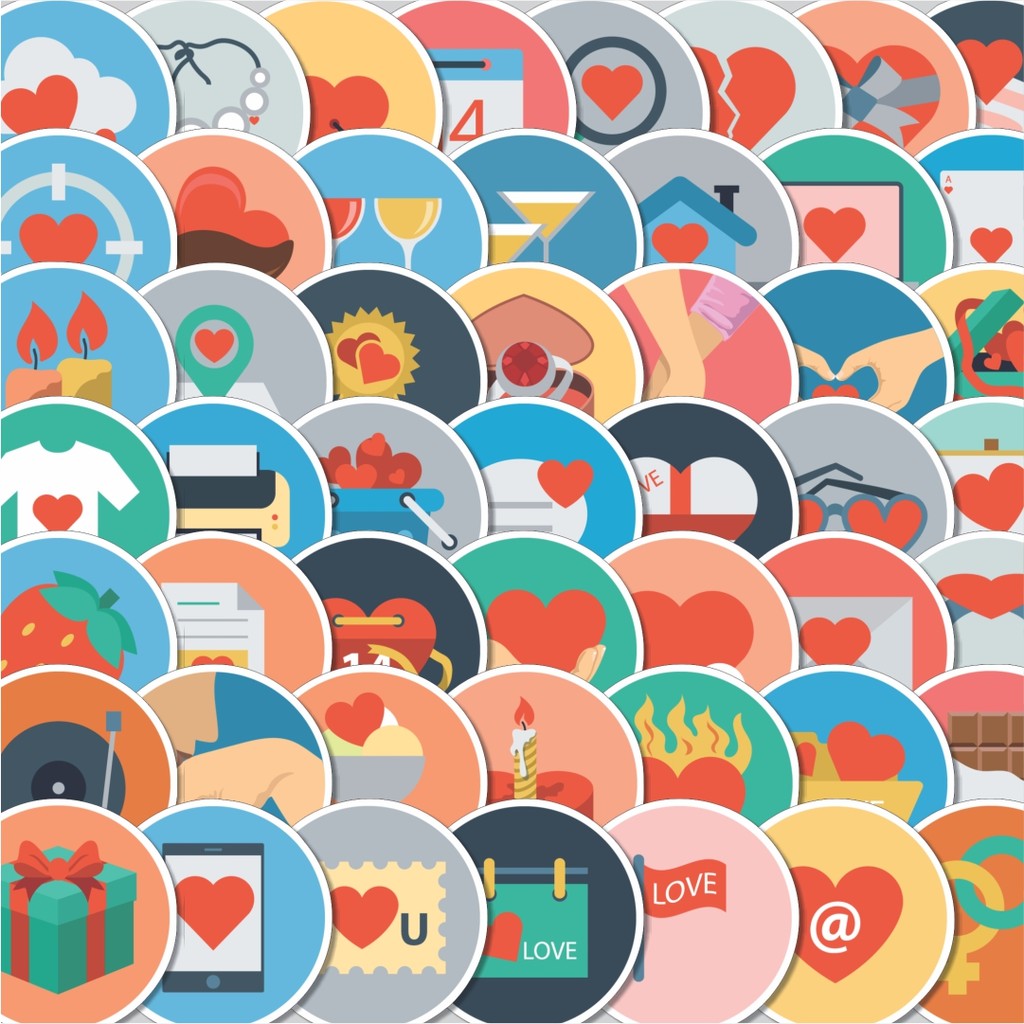 

Stiker Cutting Pack Stiker Ikon Datar Love Romance Isi 100Pcs Series Aesthetic Lucu Keren Untuk Koper Bahan Vynil