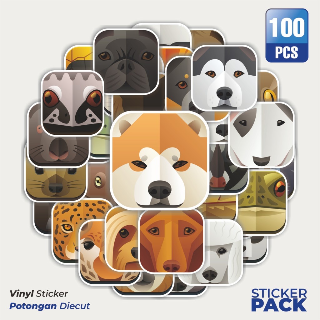 

Terbaru! 50 pcs Stiker Animal Square Icon Dekorasi Lucu Kreatif untuk Notebook, Skateboard, HP