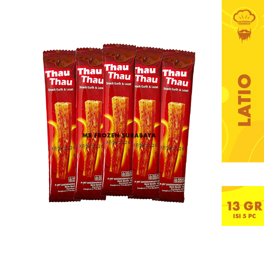 

Snack Thau Thau Lembaran Pedas Manis Latio Lokal Halal 13g x 5 pc