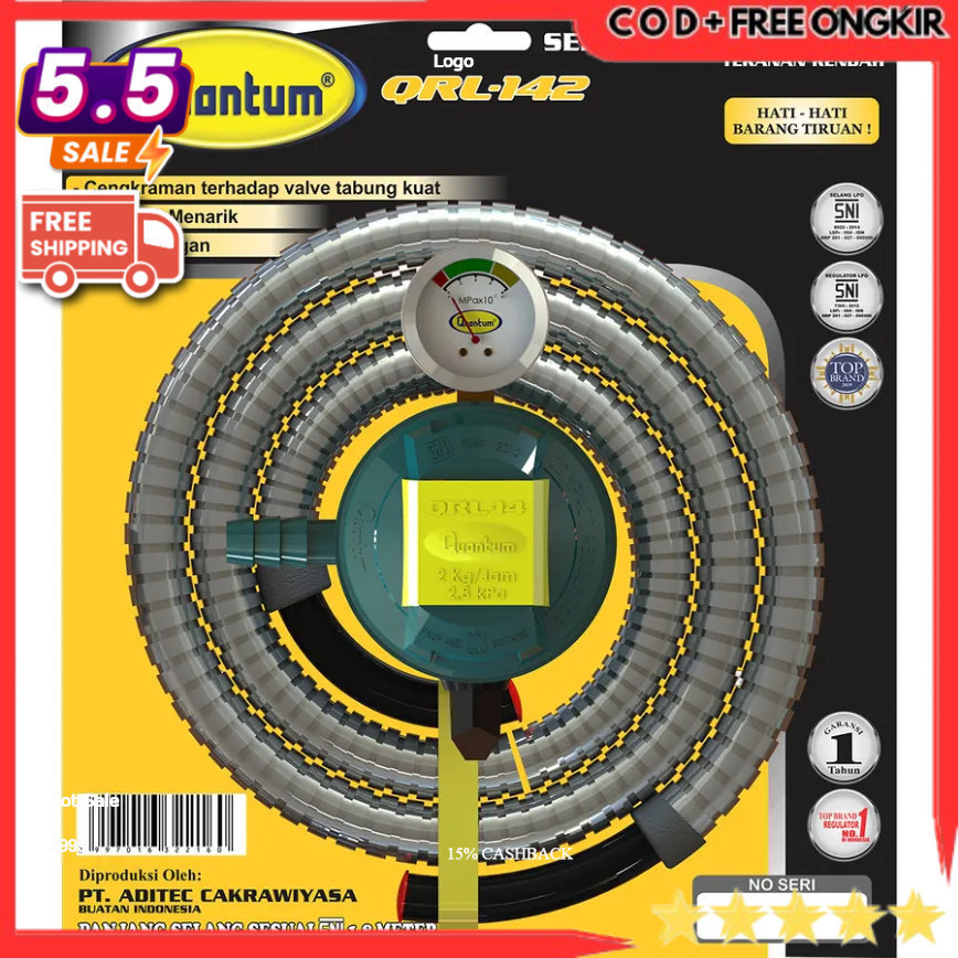 Regulator Selang Gas Tekanan rendah Quantum / Gascomp SNI REGULATOR SNI REGULATOR GAS