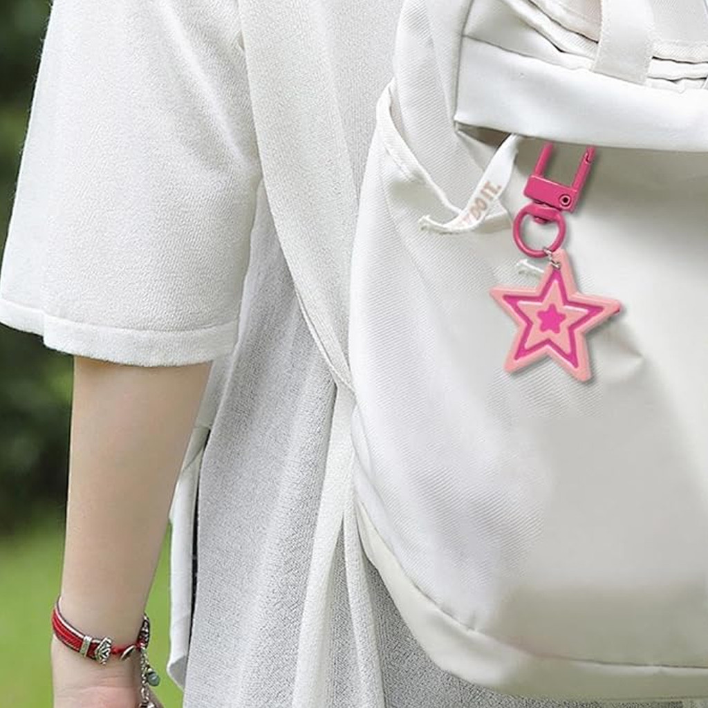 TML Gantungan Kunci Bintang Y2K Korea Gaya Warna-warni Kiontin Tas Sekolah Steve Rose Pink Keychain 