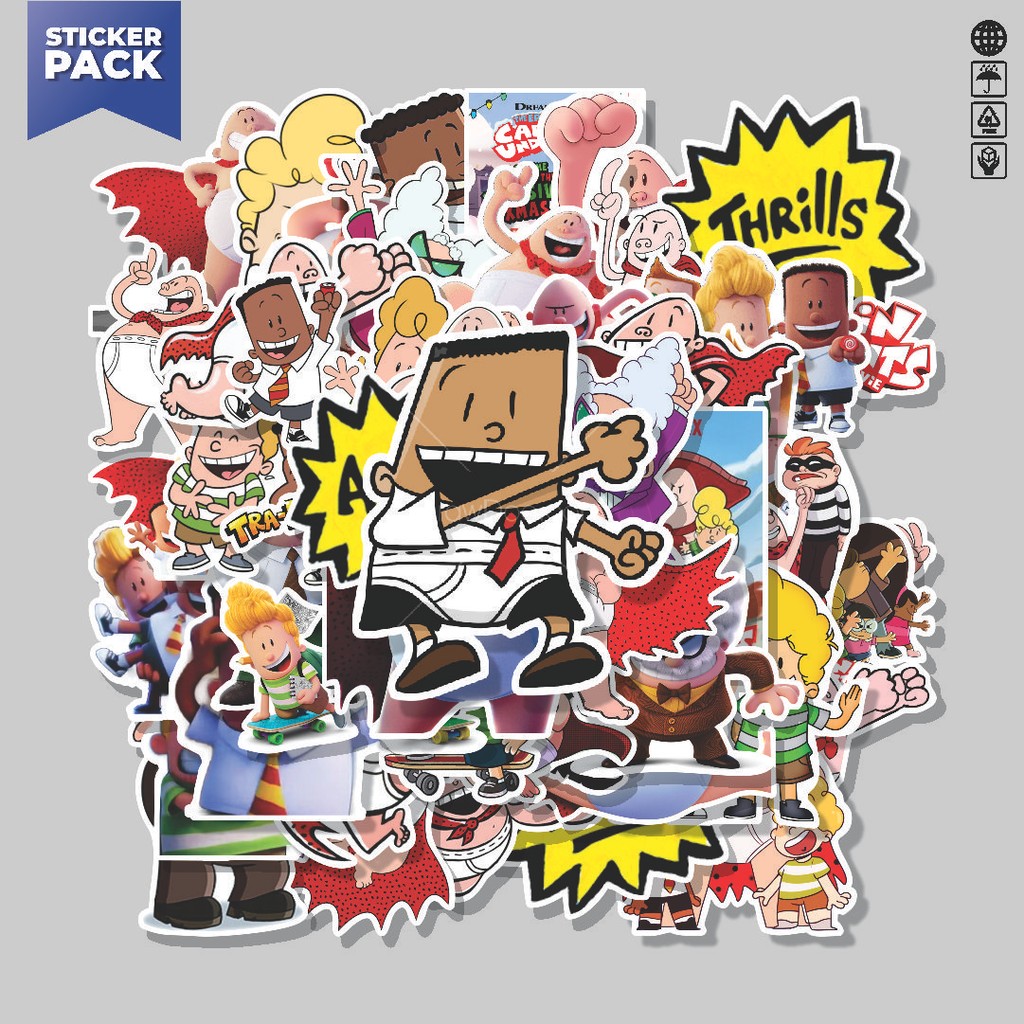 

[100PCS]Stiker Pack Stiker Kartun Captain Underpants Aesthetic Vinyl Anti Air Dekorasi Sticker Laptop Buku Journal Koper Helm Casing HP Gitar Helm Skateboard