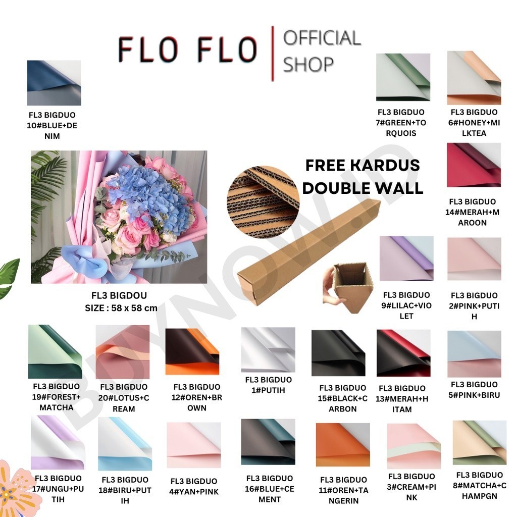 

FLO FLO - (5 LEMBAR) - FL3 BIGDOU Kertas Bunga Buket Dua Warna Bi Color/Kertas Buket Bunga Florist Cellophane