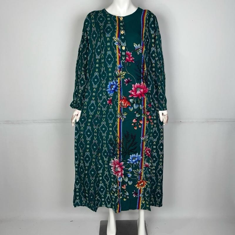 (Longdress Sesawi) Abaya LD 135 lengan panjang Label coklat [Jumbo Bumil Kancing Busui Rayon Motif ]