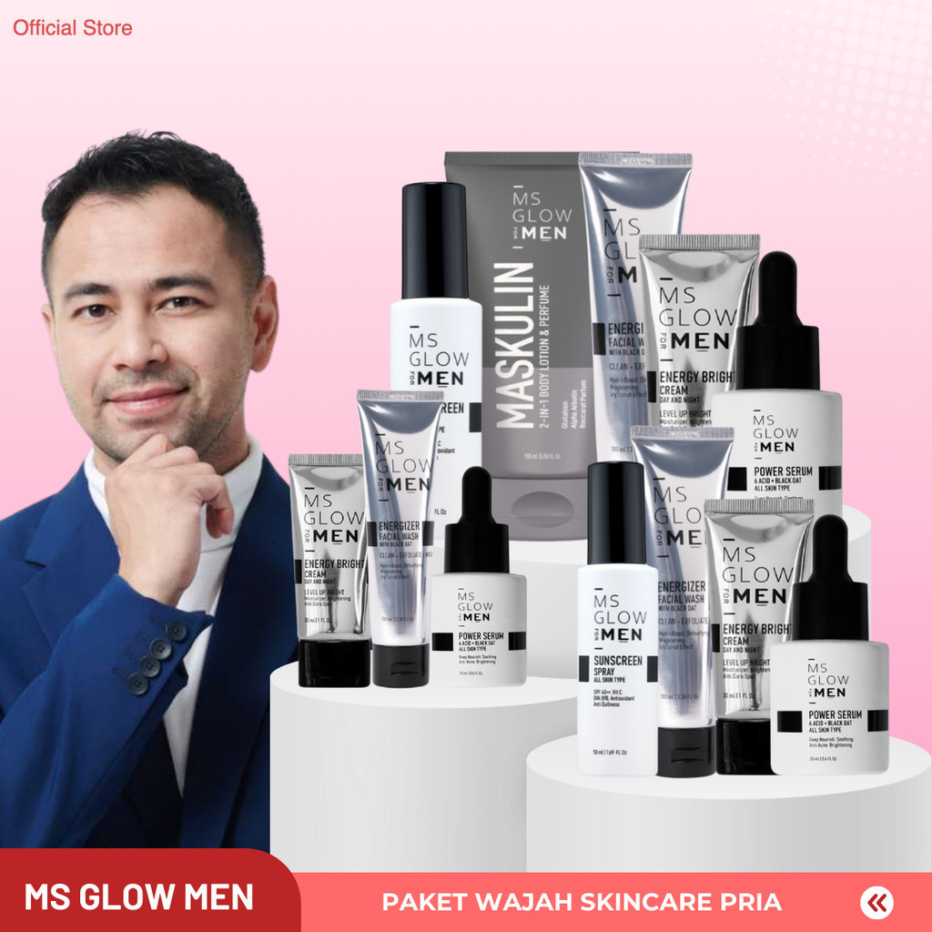 Ms Glow Men Paket Skincare Wajah Glowing Pria Paket Ms Glow For Men Skincare Cowok Basic dan Lengkap