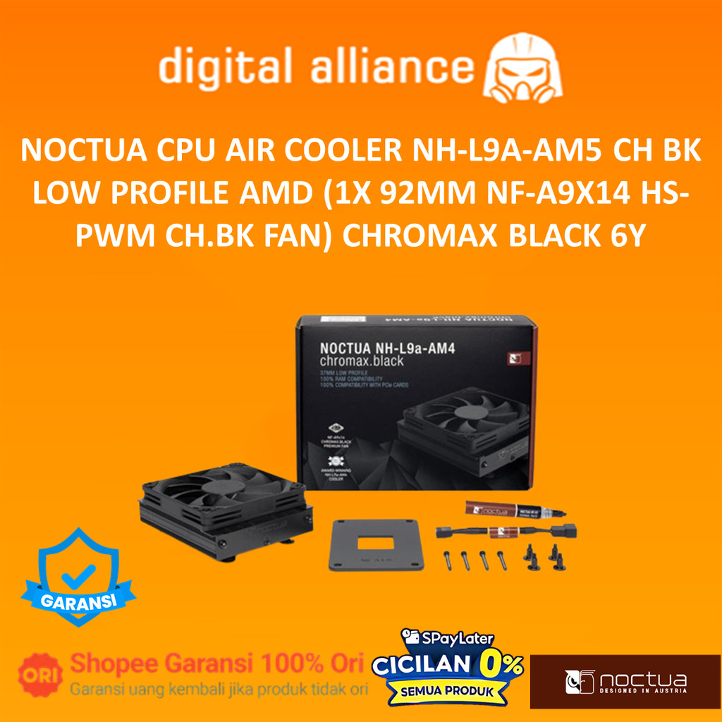 NOCTUA CPU AIR COOLER NH-L9A-AM5 CH BK LOW PROFILE AMD (1X 92MM NF-A9X14 HS-PWM CH.BK FAN) CHROMAX B