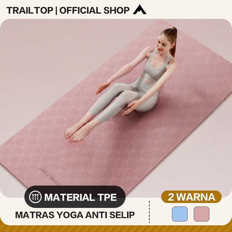 Matras Yoga Premium Anti Slip 2 Sisi Matras Yoga TPE Matras Olahraga Tebal 6-8mm