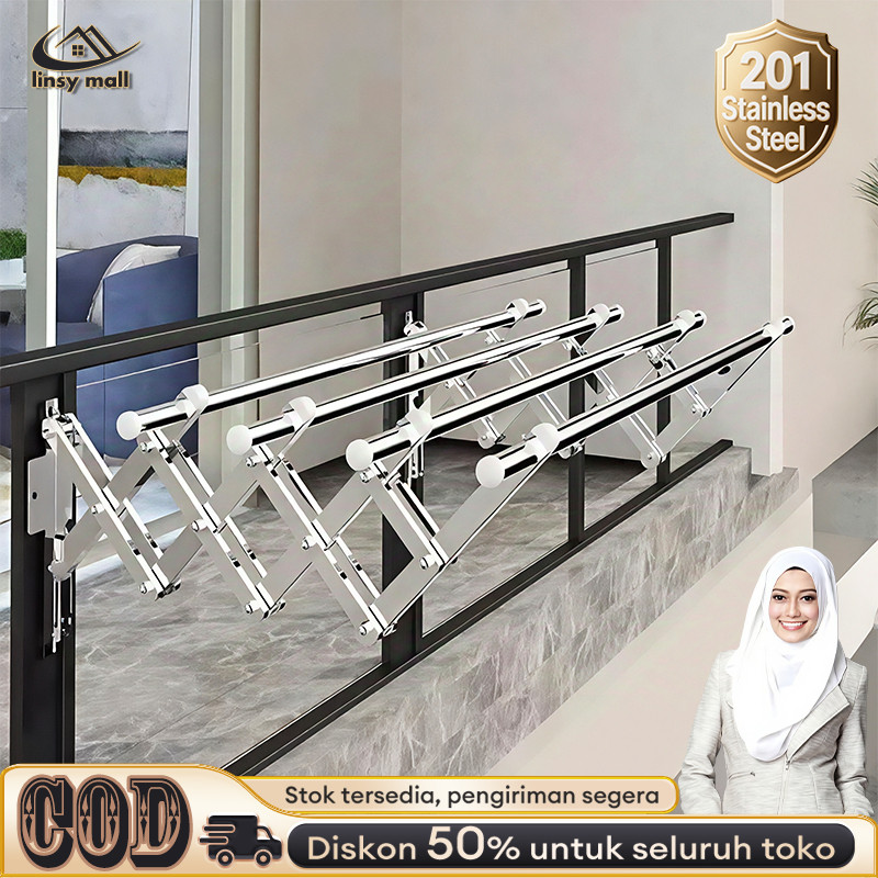 Jemuran Dinding Lipat Stainless 2 Meter Jemuran Baju Pakaian Dinding Jemuran Lipat Dinding