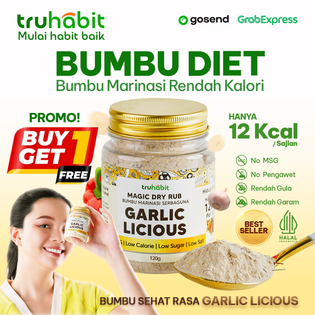 

(PROMO B1G1) - TRUHABIT, Dry Rub Garlic Licious | Bumbu Diet | Bumbu Instan | Dry Rub Bumbu Marinasi Ayam & Daging Diet | Bumbu Dapur Bubuk Lengkap Tanpa MSG & Pengawet | Rendah Kalori