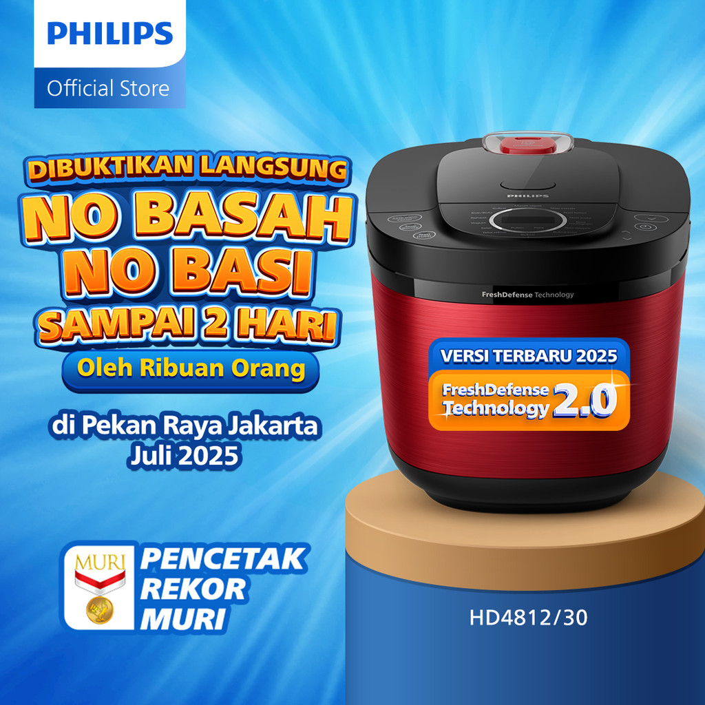 Philips Digital Rice Cooker Magicom 1.8 L - 3000 Digital Series HD4812/30 - Merah - 18 Menu Masak - 
