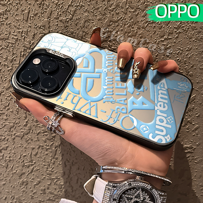 Seni Graffiti Glossy Hologram PC Case OPPO A18 A57 A16 A15 A17 A60 A3x A3s A5s A54 A53 A12 A31 A58 A