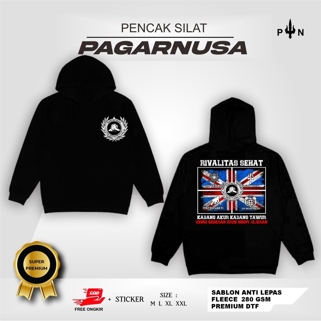 HOODIE PAGAR NUSA  RIVALITAS SEHAT - JAKET PAGAR NUSA TERBARU - JAKET DESAIN TRISULA - JAKET HOODIE 