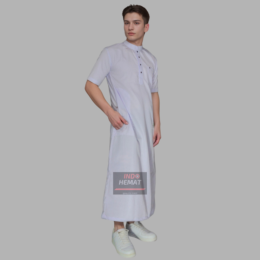 Jubah Gamis Pria Lengan Pendek Motif Timbul Katun Premium Elegan
