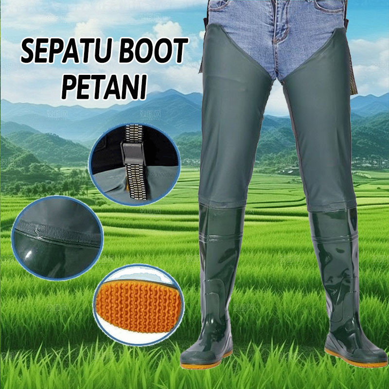 Sepatu Boots Pria Sawah Panjang Anti Air Sepatu Mancing Celana Keong Elastis Kebun Nelayan Mancing M