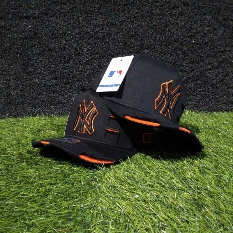 NY Hitam list Orange Riped Damage/Topi Premium High Quality