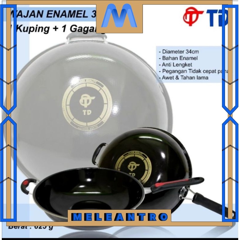 Wajan Enamel /gsf/TD teplon  Gagang panjang Anti Lengket 34 cm