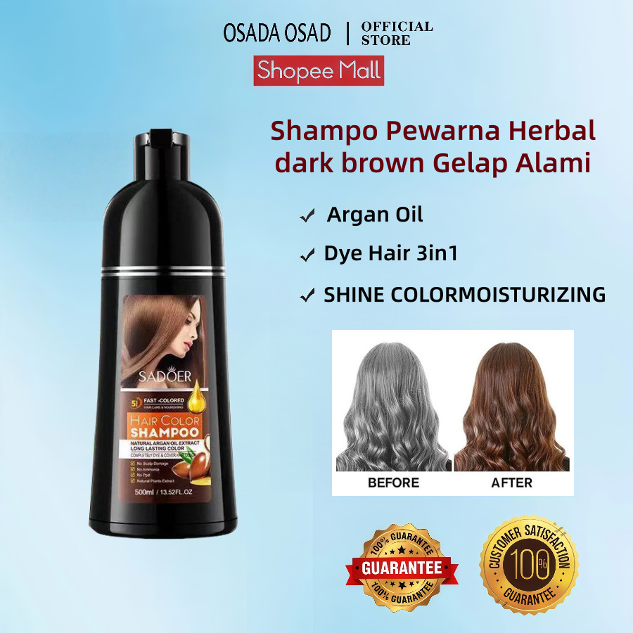 OSADA OSADI Pewarna Rambut 500ml Shampo Penghitam Rambut Uban Brown Extract Gingseng Hair Dye Shampo
