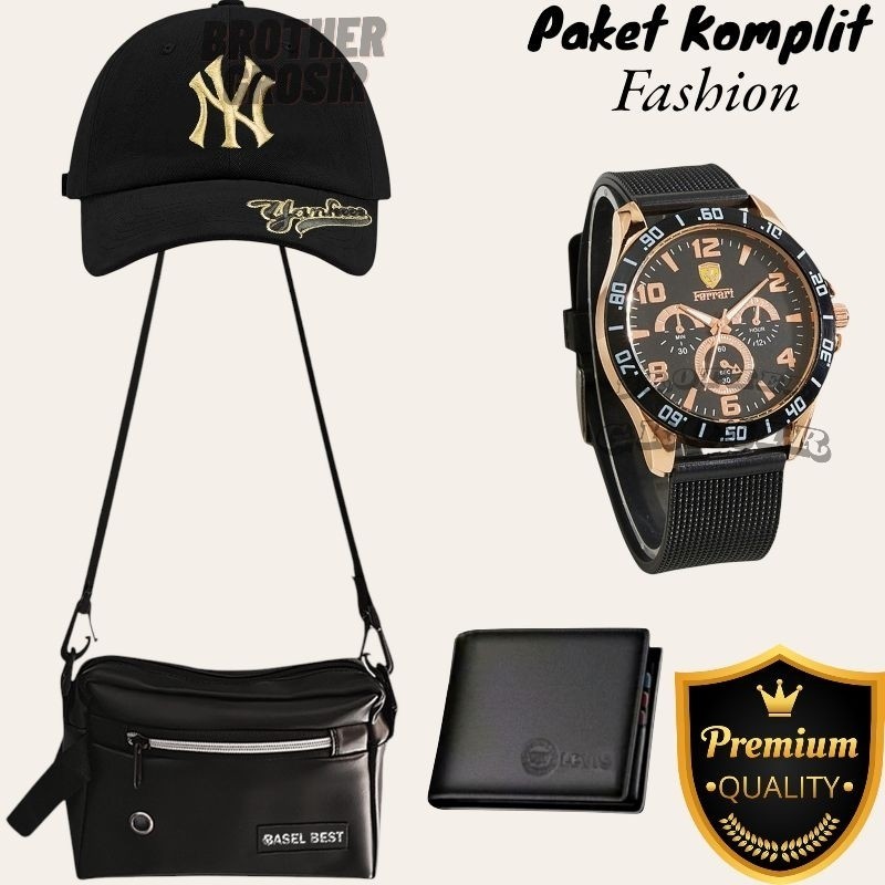 (PROMO PAKET PRIA TERKOMPLIT) 6 in 1/Jam Tangan Pria/ Jam Pria Keren Gratis Tas Selempang,Topi Distr