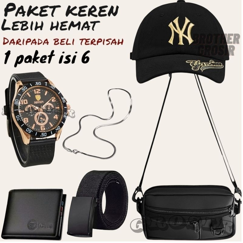 (Promo Paket Istimewa Pria Keren Combo Star Pria Terbaru ) 6 In 1/Jam Tangan Pria Keren Beli Jam Tan