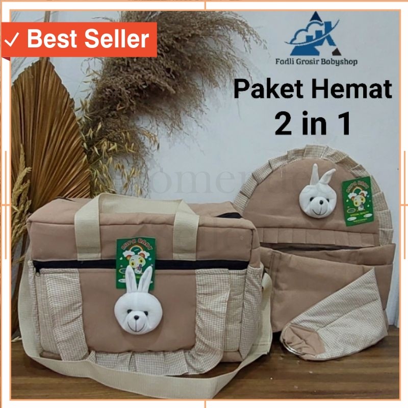 Premium anak Bayi / Paket Hemat (2 in 1) Tas Bayi Besar Fadli Boneka Kelinci Dan Gendongan Bayi Samp