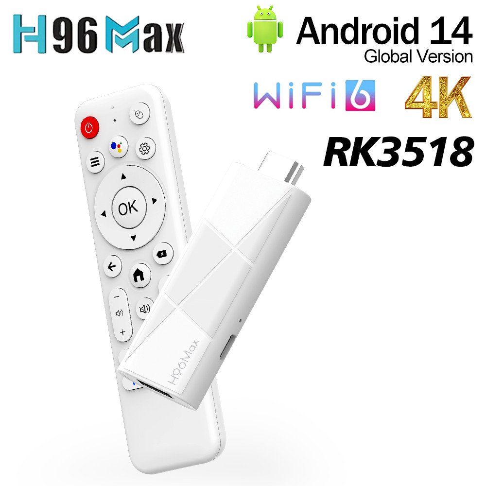 H96 MAX RK3518 Mini TV Stick Android 14 Smart TV Box 2GB 16GB Wifi6 BT5.4 4K HD Google Voice Media P