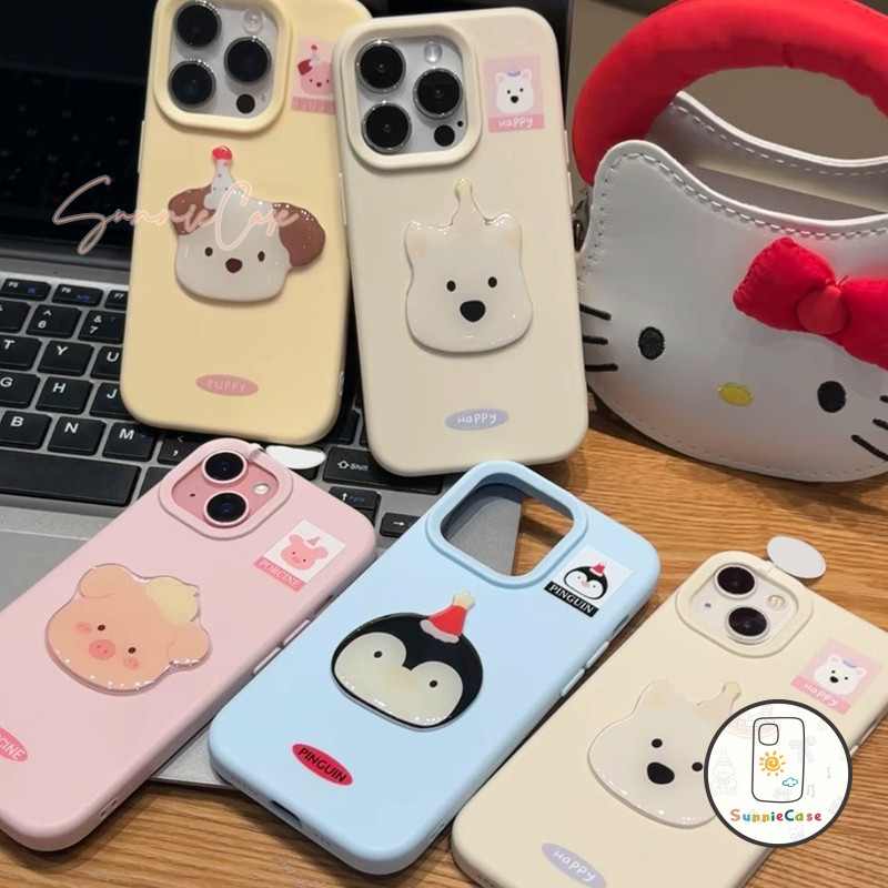 3D DIY Casing Kompatibel Untuk IPhone 12 13 15 14 11 16 Pro Max 14 15 16 Plus 16E Anak Babi Anak Anj