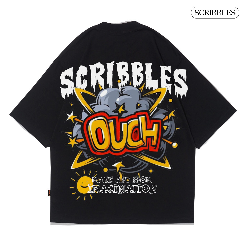 Tshirt Oversize Scribbles Hurted Hitam Pria Dan Wanita Katun Combed 24s