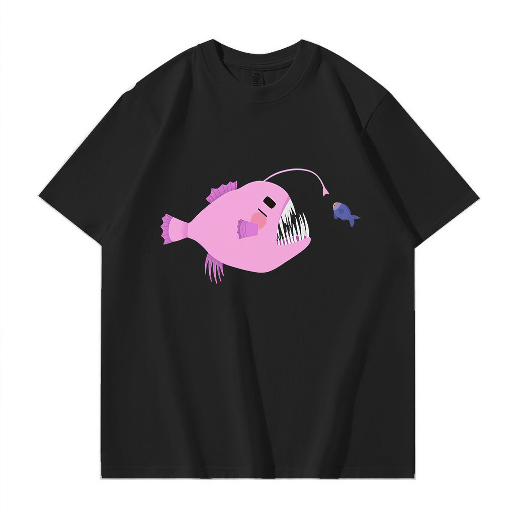 Kaos Motif Ikan Laut Trendy 's Anglerfish - Lucu Warna Pink dan Ungu, Kaos Lengan Pendek Leher Kru u
