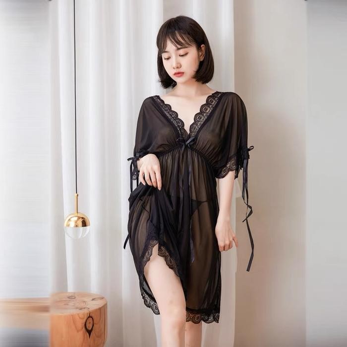 [PROMO] LINGERIE OVERSIZE /SEXY LINGERIE /BAJU TIDUR SEKSI WANITA DRESS FN-13 - Hitam