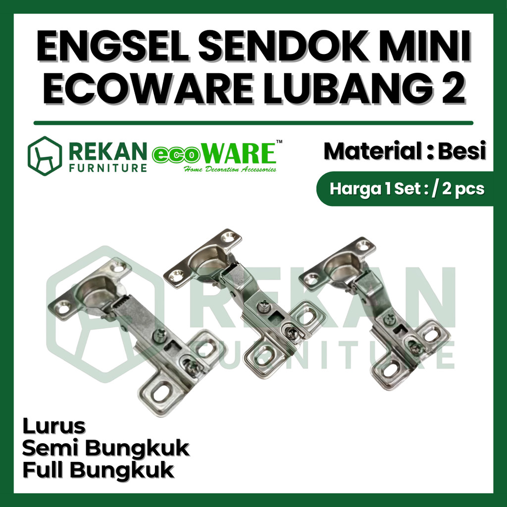 Engsel Sendok Mini 26 mm Lubang 2 Ecoware Non Slow Motion – Untuk Lemari & Kabinet