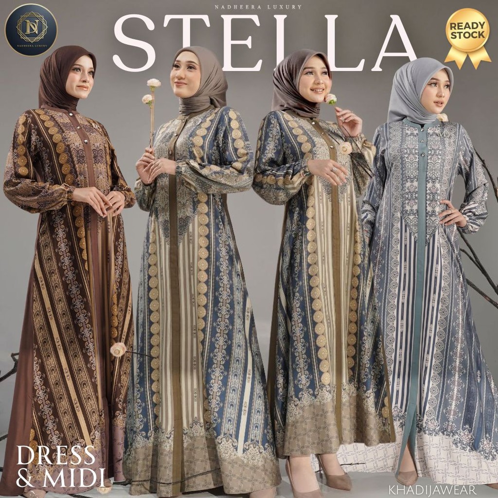 [BISA COD] STELLA DRESS MIDI NADHEERA LUXURY RAYON PREMIUM TERBARU STELA GAMIS MOTIF NADHERA BATIK