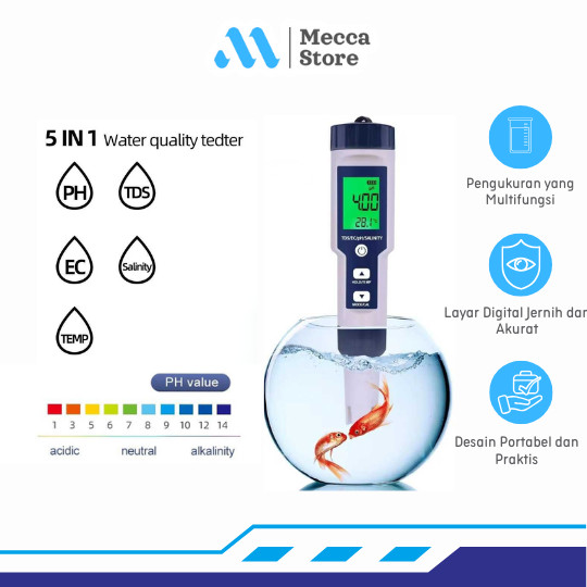 Alat Ukur Kualitas Air Digital 5in1 PH TDS EC Meter Pen