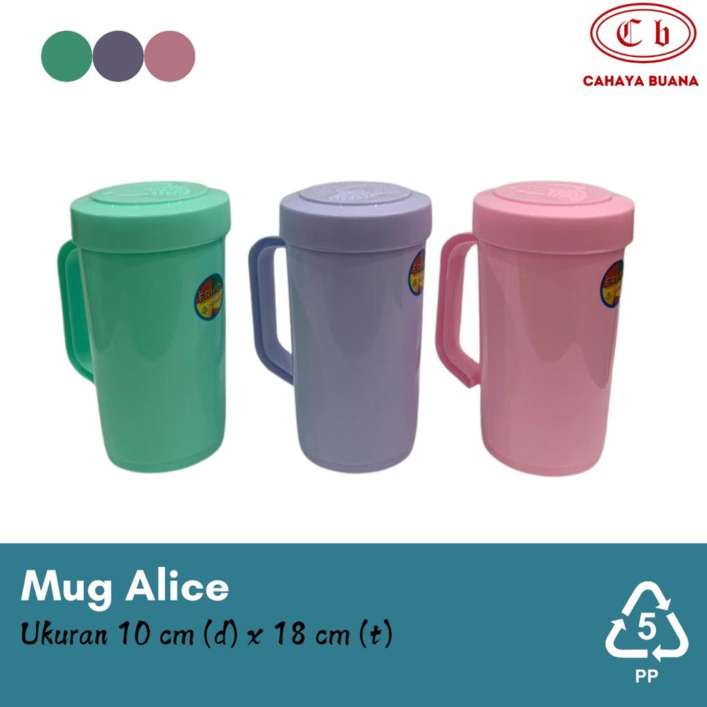 Mug Alice Cangkir Besar Plastik / Gelas Gagang Tutup