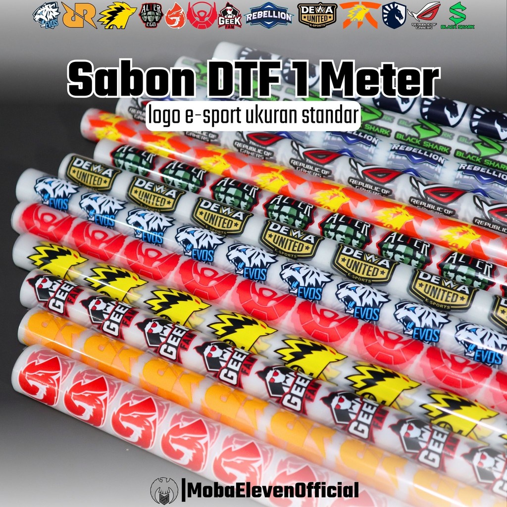 SABLON DTF 1 METER - Berkualitas, Logo Esport Brand Sepasang, Setrika Kaos, Sarung Jempol - Standar