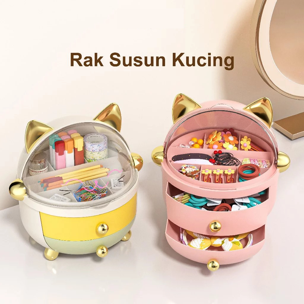Caitlynmart Kotak Penyimpanan Serbaguna - Rak Dekorasi Kucing Laci Mini Aesthetic Rak Skincare Tempa