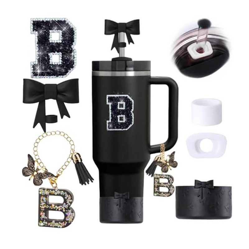 6PCS Black Cup Accessories Set For Stanley Cup 30oz 40oz Inclung Silicone Spill Proof Stopper Straw 