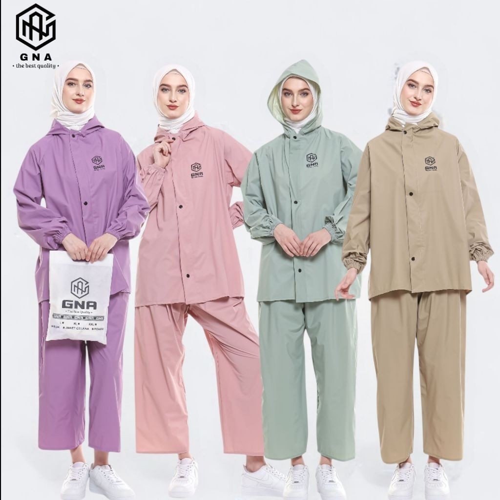 Jas hujan Warna Nude Stelan atas bawah by GNA Anti air dusty pink lilac sage green/Terbaru