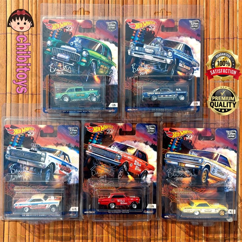 Hot Wheels Premium Dragstrip Demon Signed by Brendon Vetuskey Set 55 Chevy Bel Air Gasser Chevy Nova