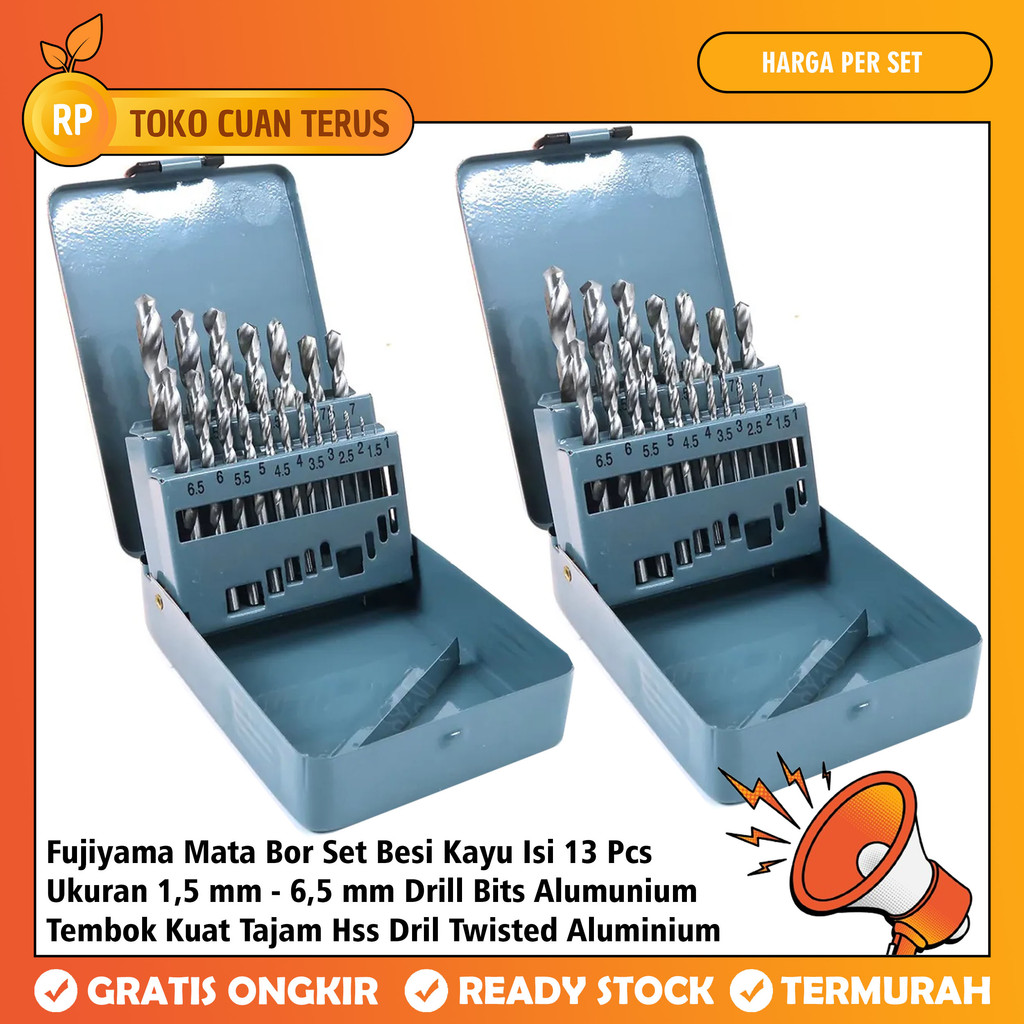 FUJIYAMA Set 13pcs Mata Bor Besi Kayu Size Panjang Pendek Iron Wood Twisted Drill Putar Lubang Baja 