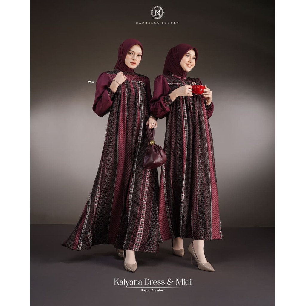 Kalyana dress dan midi dress by nadheera luxury (gamis rayon premium)