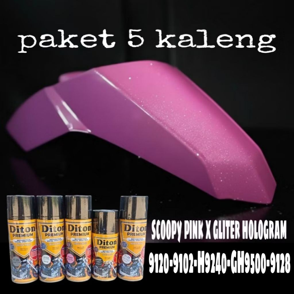 PAKET 5 KALENG pilok pilox diton premium SCOOPY PINK X GLITER HOLOGRAM, 9120 Primer grey 400cc 9102 