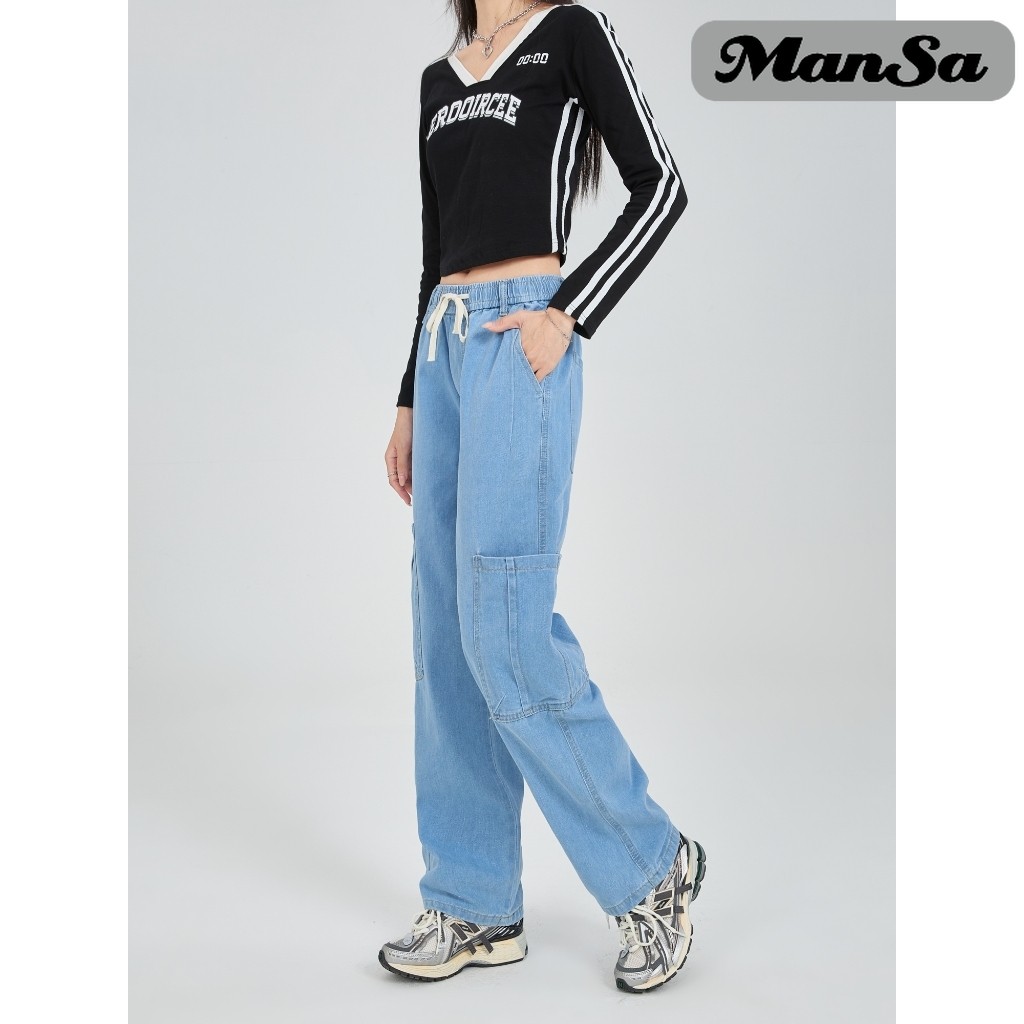 【ManSa】Celana Jeans Wanita/Pinggang Tali Karet/Celana Highwaist Pinggang Karet Tali/Jeans Highwaist 