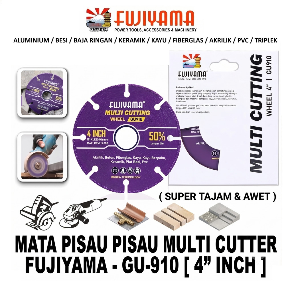 Fujiyama GU910 Multi Cutting Wheel 4" Mata Potong Multifungsi untuk Kayu, Plastik, dan Logam