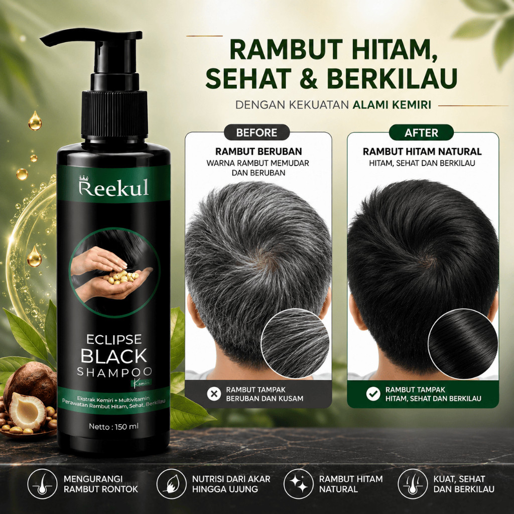 [TERBAIK] Eclipse Black Shampoo Penghitam Uban Alami Herbal Kemiri Praktis Mengatasi Rambut Uban