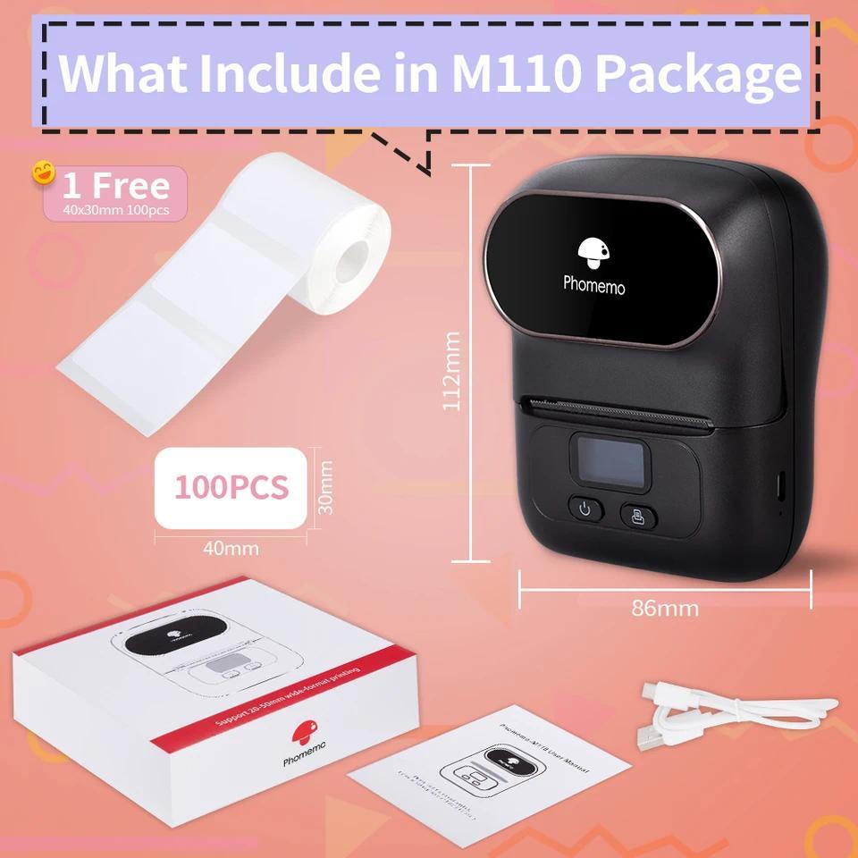 Phomemo M110 Portable Label Printer Mini Thermal Self-Adhesive Sticker Printer Mobile Pocket Tag Pri