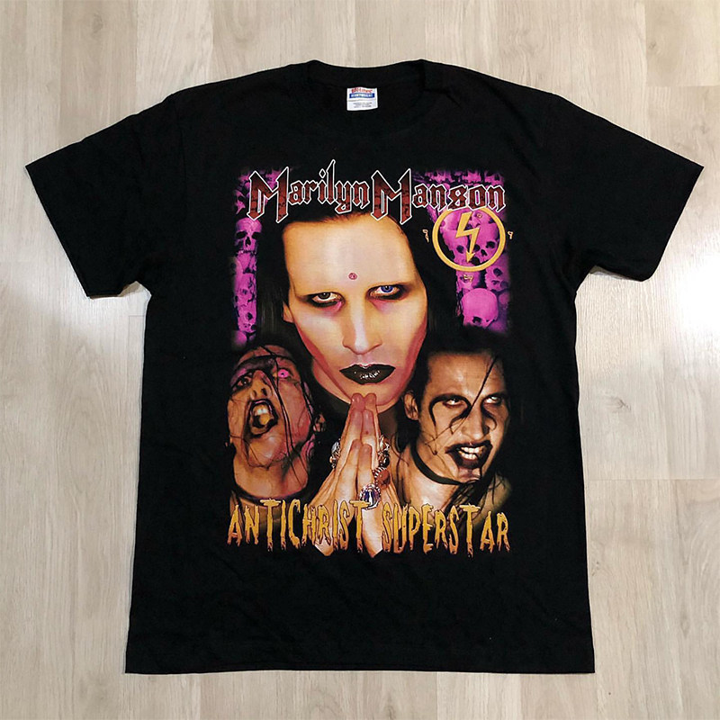 DKI SHOP Marilyn Manson Marilyn Manson High Street FOG Vintage Rock longgar os lengan pendek T-shirt