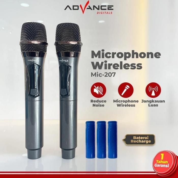 Advance MIC207 Double Mic Bluetooth Karaoke Wireless Microphone Suara Jernih BONUS Baterai Cas 3 Pcs