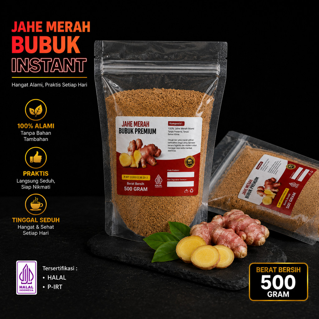 Jahe Merah Bubuk 500Gram / Jahe Merah Bubuk Instant / Bubuk Jahe Merah