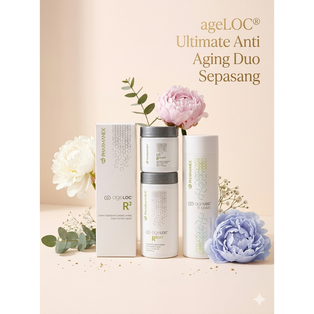 [ HEMAT BESAR ] SET Ultimate Anti Aging Duo ageLOC - Paket Terbaik Y Span + Suplemen R2, Kombinasi A
