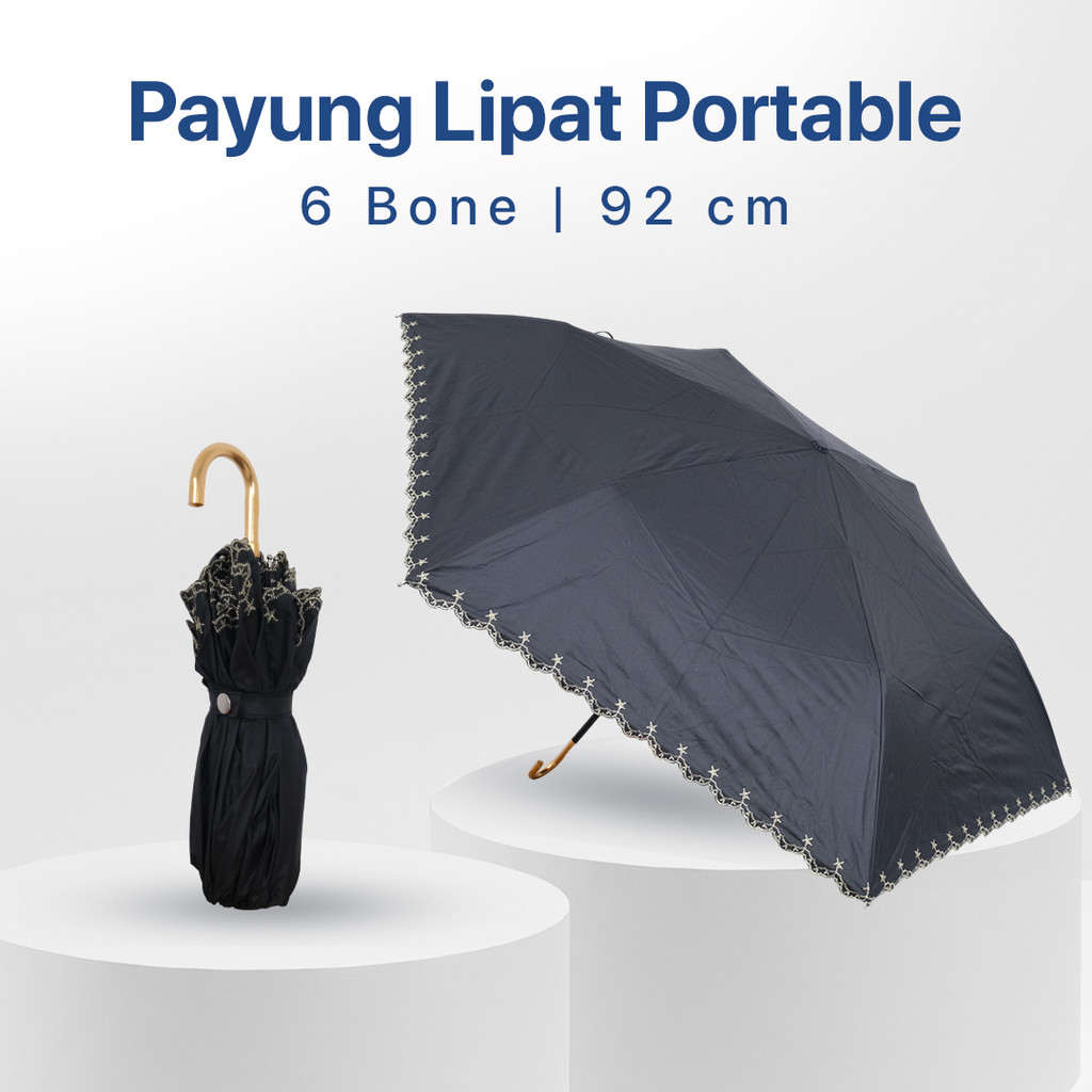 RUERN Payung Lipat Buka Tutup Manual Bordir Anti UV 6 Bone 92cm - R-3 -FIT96